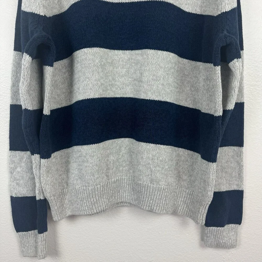 Chaps Ralph Lauren 1/4 Zip Pullover Knit Sweater Cotton Blue Beige Stripe XXL